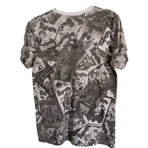 Popeye Graphic T-Shirt Size Medium Cotton Black/White Cartoon Print - Picture 2 of 6